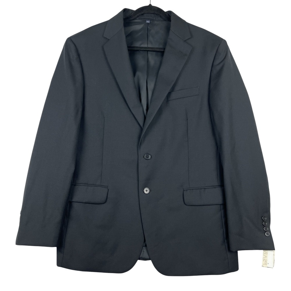 Jos A Bank Men's Blazer Suit Jacket 44R Black 100% Wool Slim Fit Two Button Coat